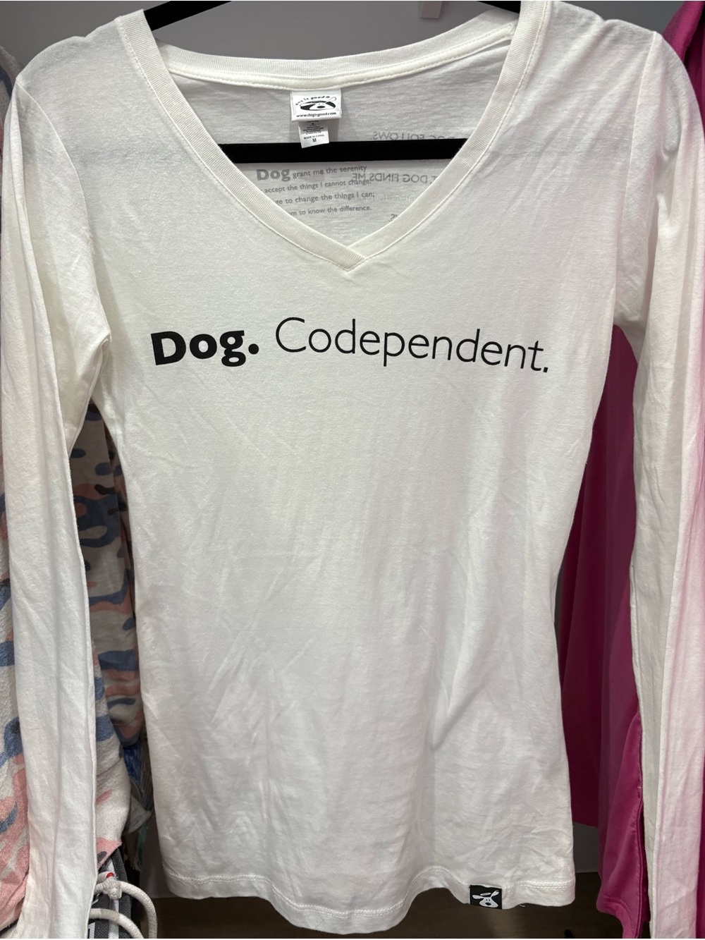 Dog. Codependent. White V-Neck Long-Sleeve Tee